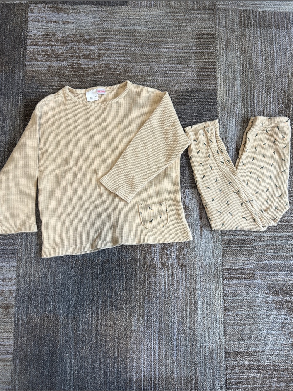 Zara matching set Cream Waffle-Knit Crew Neck long sleeve with Pocket and pants